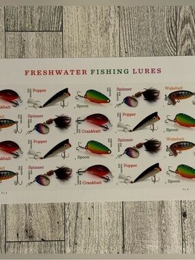 1 Sheet of 20 Freshwater Fishing Lures Forever Stamp